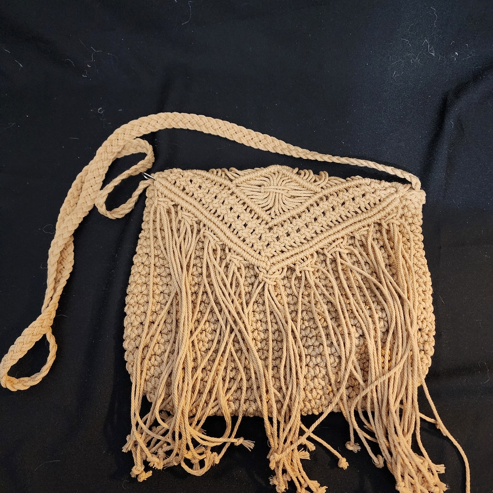 Handcrafted Tan Macrame Fringe Bag
